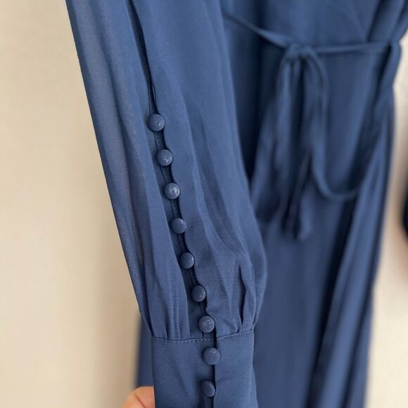 Dark Navy Blue Long Sleeve Wrap Dress Plus 1XL - Picture 5 of 8